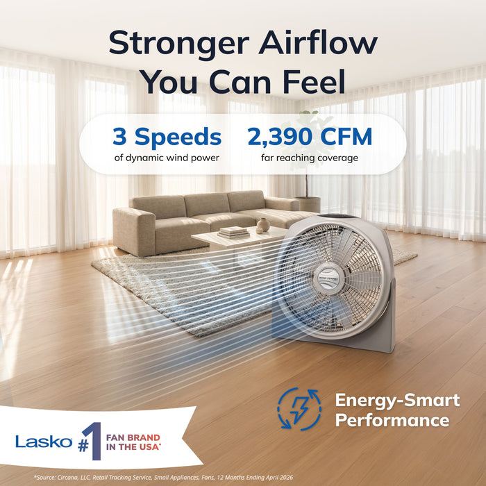 Lasko Wind Tunnel 20" Air Circulator Fan: Wall Mount, 3-Speed, Remote, Timer