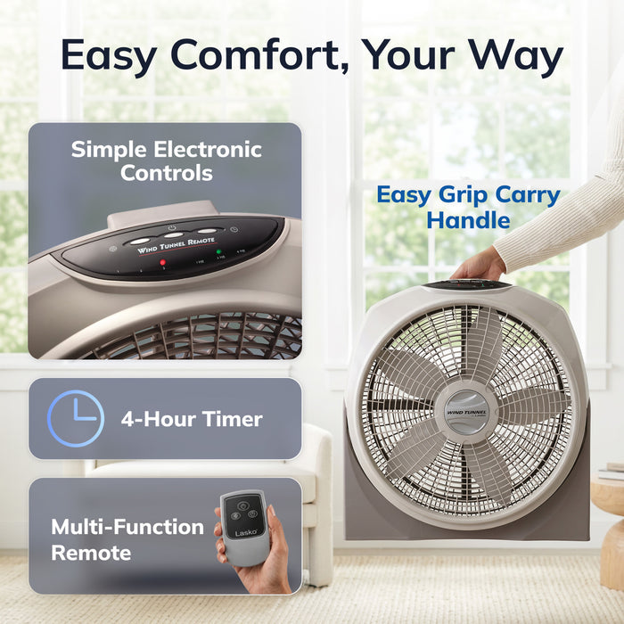 Lasko Wind Tunnel 20" Air Circulator Fan: Wall Mount, 3-Speed, Remote, Timer