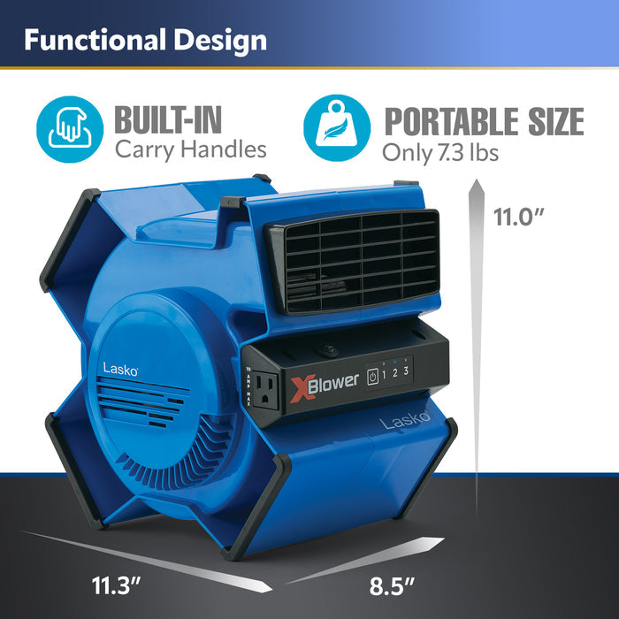 Lasko X-Blower 11" Air Mover Blower Fan: 3-Speed, High Velocity, 1 Outlet