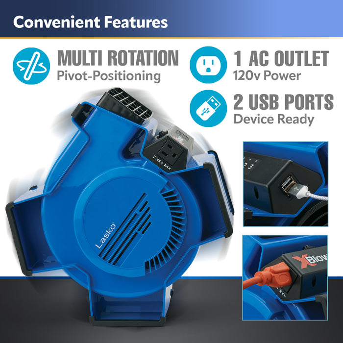 Lasko X-Blower 11" Air Mover Blower Fan: 3-Speed, High Velocity, 1 Outlet