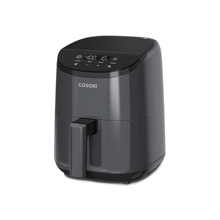Cosori Lite 2.1-Quart Mini Air Fryer in dark grey featuring a compact design perfect for single servings