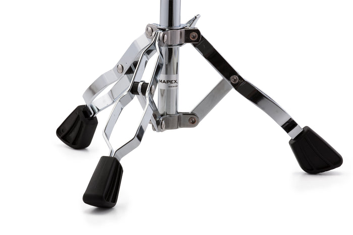 Support caisse claire Venus, angle ajustable par paliers, pied à double embase, chrome