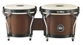 Paire bongos 6" 3/4 & 8", fûts hévéa, peaux buffle, crochets 8 mm, cercles TTR 5mm, accast. noir poudré, Walnut Brown mat