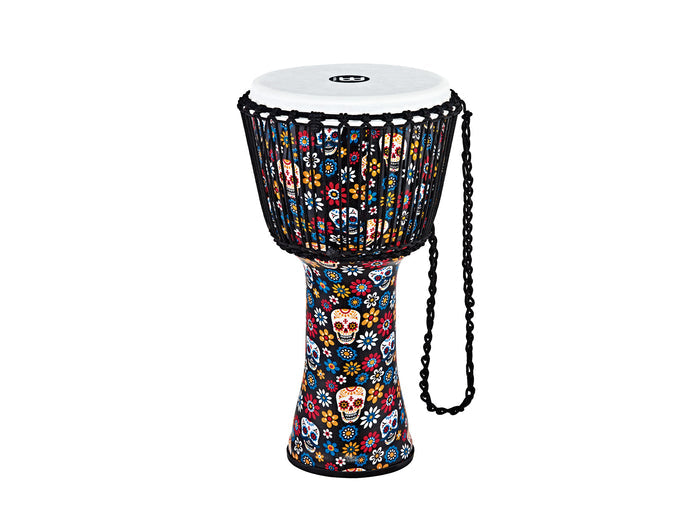 Djembé 12" Travel, fût et peau synthétiques, ultra léger, hauteur 61 cm, cordage nylon HTP 4 mm pré-étiré, Day of the Death