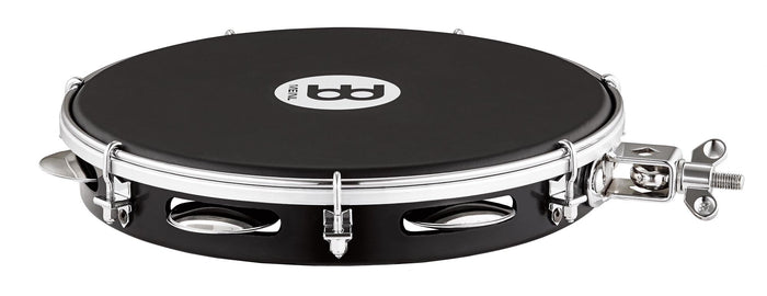Pandeiros 10", fût ABS, peau Napa remplaçable, accastillage chromé, 1 rangée de cymbalettes chromées, avec attache, noir