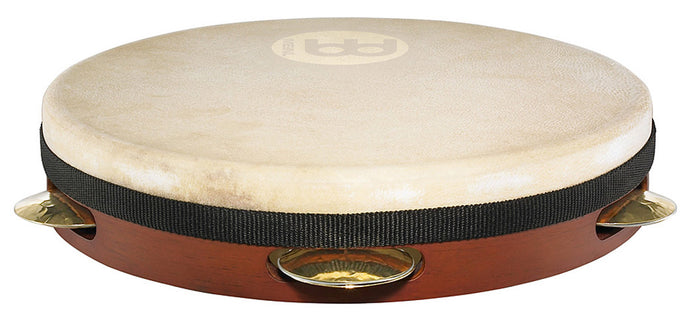 Pandeiro 10", fût en hévéa, peau de chèvre, système d'accordage interne, 1 rangée de cymbalettes laiton martelées main, marron