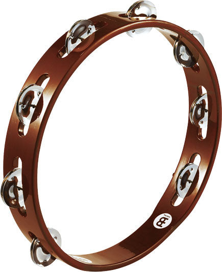 Tambourin bois, 1 rangée de cymbalettes acier nickelé, African brown