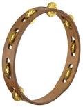 Tambourin bois, 1 rangée de cymbalettes laiton martelé, Walnut brown