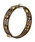 Tambourin bois 10", 2 rangées de cymbalettes laiton martelé et nickel, Walnut brown