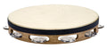Tambourin bois avec peau de chèvre sélectionnée à la main, 1 rangée de cymbalettes acier inoxydable, Walnut Brown