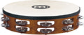 Tambourin bois avec peau de chèvre sélectionnée à la main, 2 rangée de cymbalettes acier nickelé, African Brown