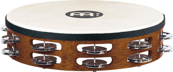 Tambourin bois avec peau de chèvre sélectionnée à la main, 2 rangée de cymbalettes acier nickelé, African Brown