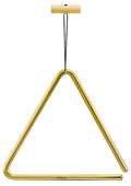 Triangle 20 cm, laiton massif, poignée bois avec attache nylon, batte métal
