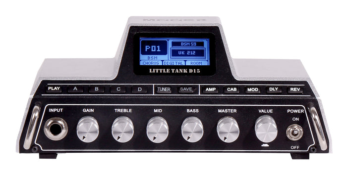 Tête amplifiée LITTLE TANK D15, 15W Class D, 25 simulations d'amplis haute-qualité, 20 simulations de haut-parleurs, gris