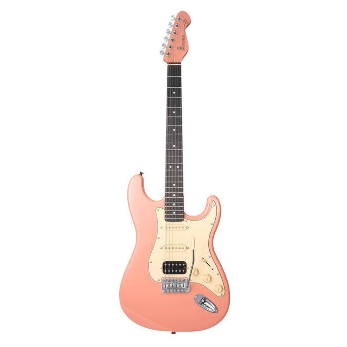 MOOER MSC10 ELITE, corps peuplier, manche érable torréfié satiné, touche ébène tech, rose, avec housse