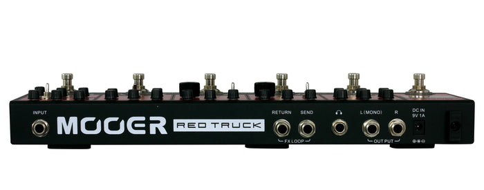 Pédalier RED TRUCK, 6 pédales d'effet (Boost, Overdrive, Distorsion, Modulation, Délai, Réverb), rouge