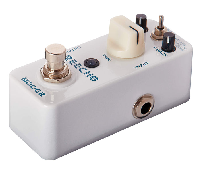 Pédale REECHO, délai numérique à 3 modes (Analog/Real Echo/Tape echo), boîtier métal, true bypass, blanc