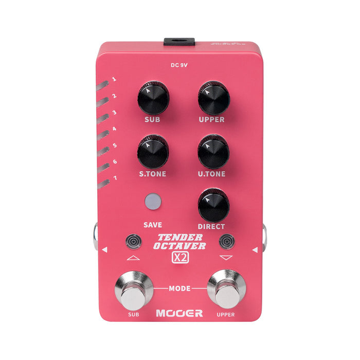 Pédale TENDER OCTAVER X2, octaveur, 14 presets utilisateurs, 2 options de transposition, 2 volumes indépendants, rose