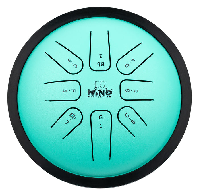 Small tongue drum vert NINO Sol mineur avec mailloches en caoutchouc et sac de transport