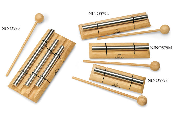 Chimes Energy 3 barres en aluminium anodisé, support en bois, batte en bois, naturel