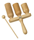Jeu de 3 cloches à GO-GO en hévéa, avec mailloche en bois, naturel