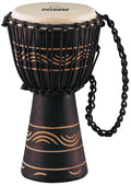 Djembé 8" (small) style africain série Moon, fût acajou, peau chèvre sélectionnée, cordage pré-étiré, gravé main, noir