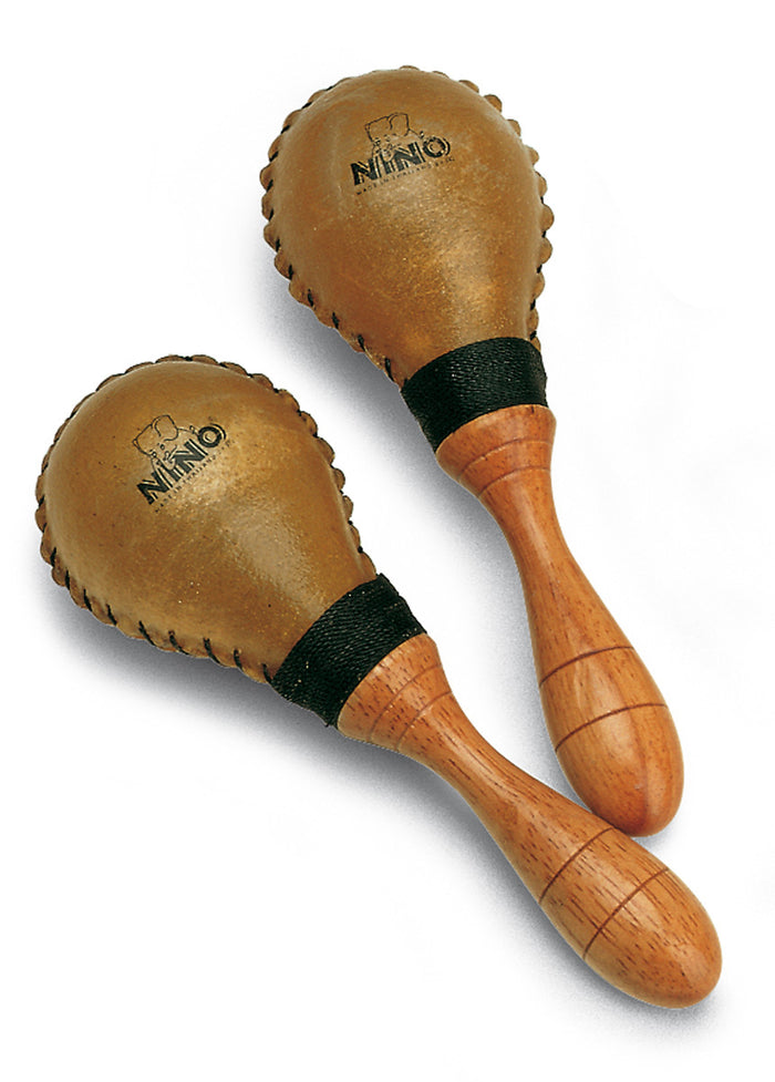 Paire de maracas Skin en cuir brut, manche en bois ergonomique, petit modèle, naturel