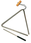 Triangle acier 20 cm, avec cordelette et poignée bois, batte métal avec poignée caoutchouc