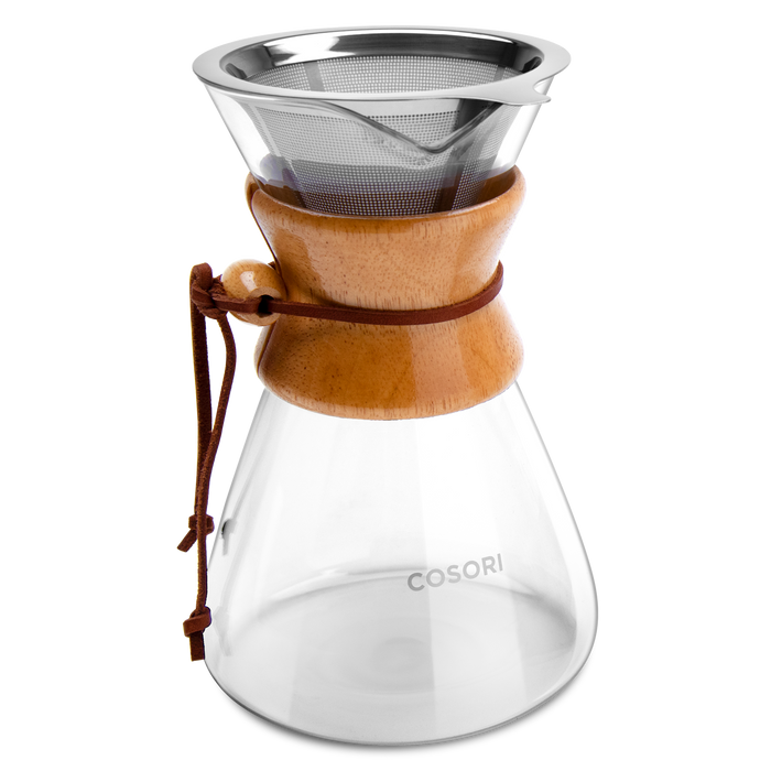 COSORI Original 8-Cup Pour-Over Coffee Maker with stainless steel filter and glass carafe