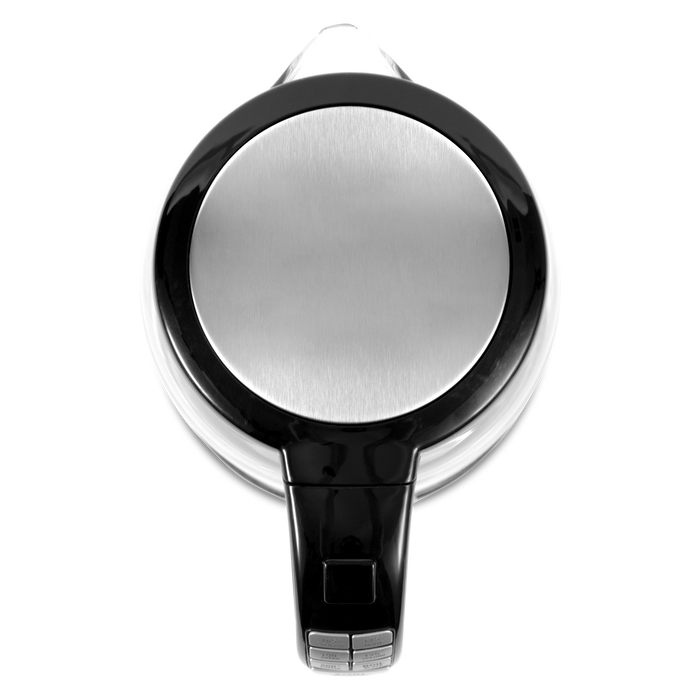 Top view of COSORI Original Digital Glass Kettle with stainless steel lid and glass body