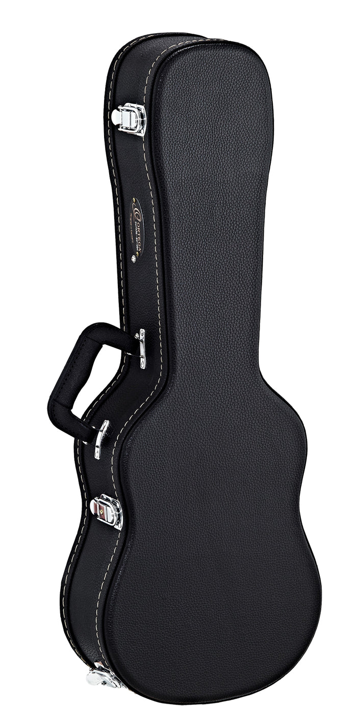 Etui bois pour ukulélé Ténor, avec surpiqures et logo, noir