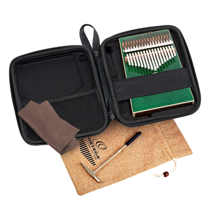 OKB4-MGR, kalimba Ortega série Acoustic, 17 notes en DO majeur, acacia massif, housse, vert