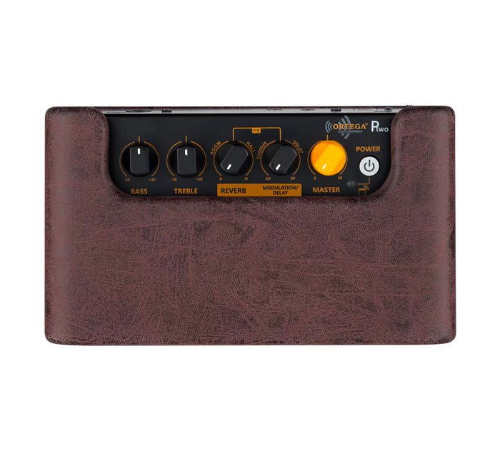 PTWO, ampli combo guitare acoustique 12W, Streaming Bluetooth, sortie casque, delay, reverb & chorus intégrés, simili cuir