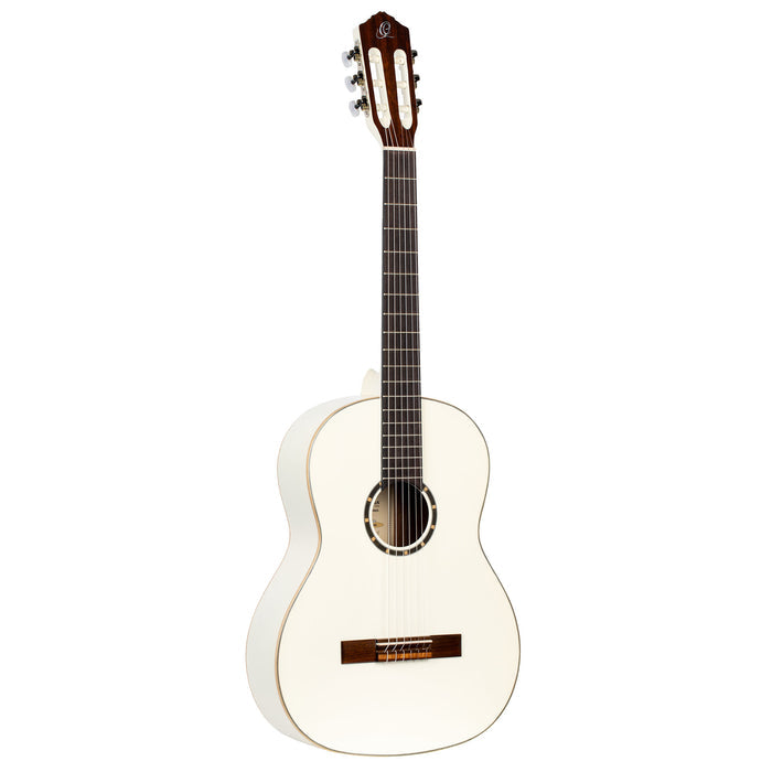R121SNWH, modèle Slim Neck, table épicéa, fond & éclisses acajou, manche acajou (sillet 48 mm), housse, blanc brillant