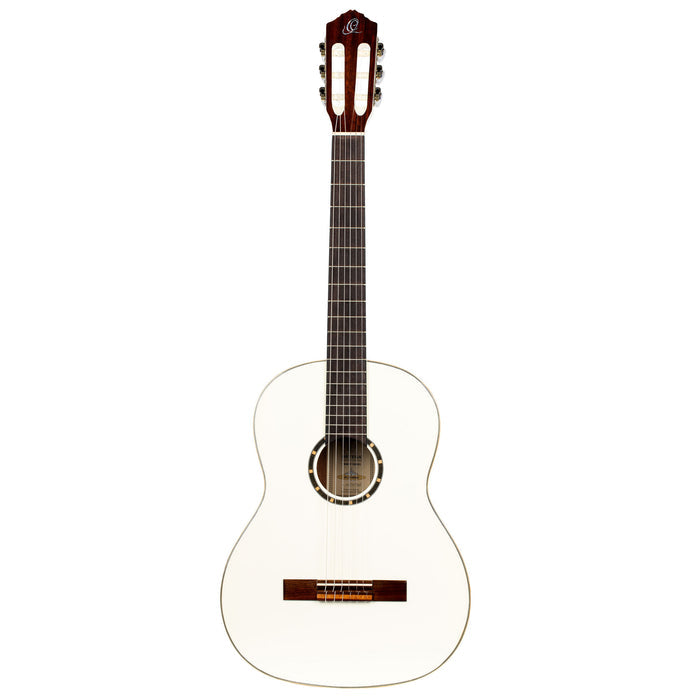 R121SNWH, modèle Slim Neck, table épicéa, fond & éclisses acajou, manche acajou (sillet 48 mm), housse, blanc brillant