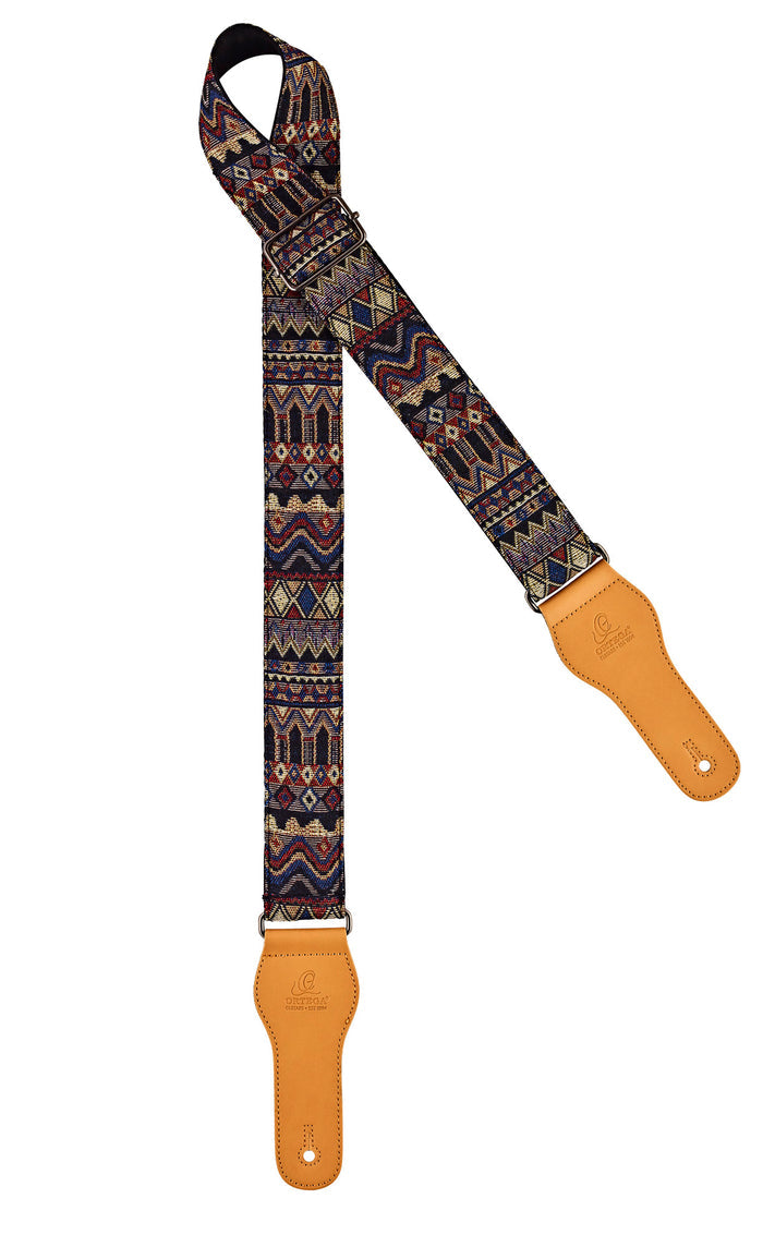 Courroie guitare, 100% coton, extrémités simili cuir, largeur 4.9 cm, longueur jusqu'à 158 cm, maya dance