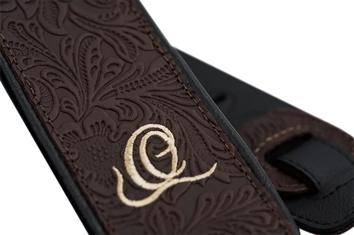OSBY-2, courroie guitare, série Byzantine, face cuir, dos PVC (vegan), largeur 7 cm, longueur 145 cm, byzantine cocoa