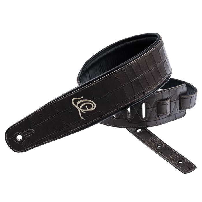 OSCU-1, courroie guitare, série Custom, face et dos cuir, âme synthétique, largeur 7 cm, longueur 145 cm, dark brown croco