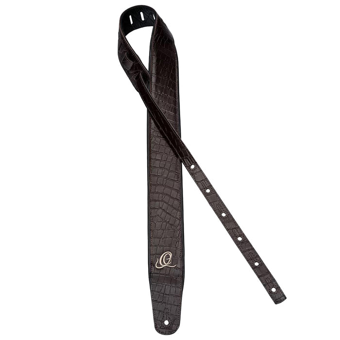 OSCU-3, courroie guitare, série Custom, face et dos cuir, âme synthétique, largeur 7 cm, longueur 145 cm, dark brown lizzy