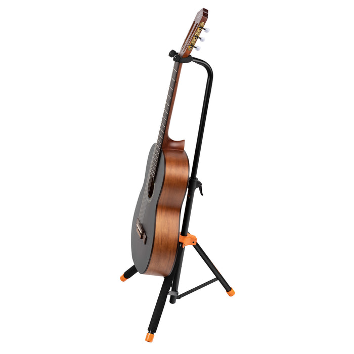 Support pour guitares, solide et léger, repliable, étriers avec revêtement néoprène, noir et orange