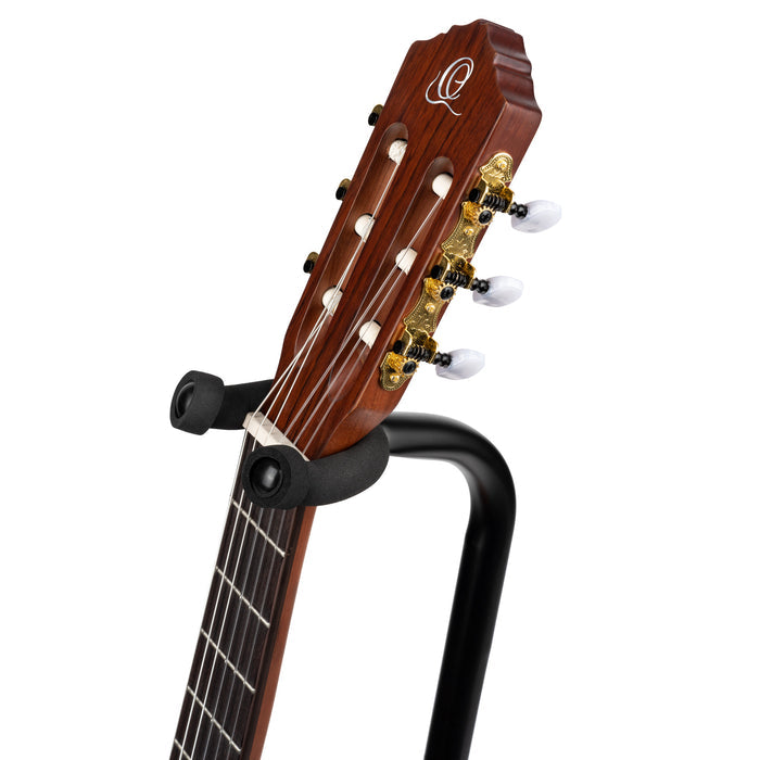 Support pour guitares, solide et léger, repliable, étriers avec revêtement néoprène, noir et orange