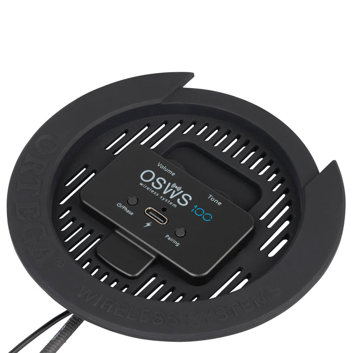 OSWS100, système de micro sans fil pour guitare acoustique (rosace 100 mm), micro col de cygne, avec récepteur sans-fil, noir