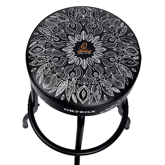 OBS30-WHKC, tabouret ORTEGA, assise 76 cm, design"kaléidoscope", assise rembourrée ép. 10 cm rotative, repose pied, blanc