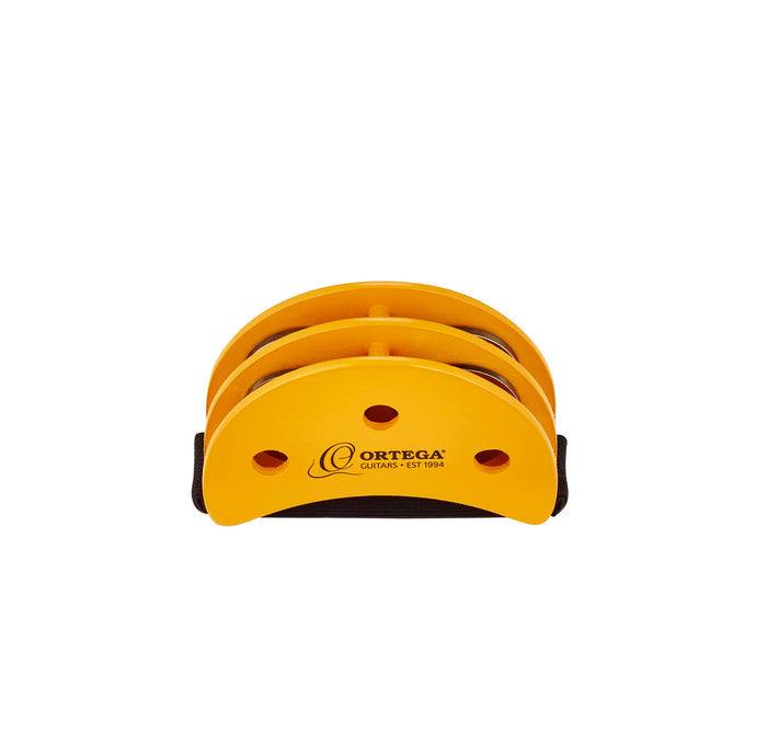 Tambourin au pied pour guitariste, hévéa, 4 paires de cymbalettes acier, design ergonomique, montage facile, orange