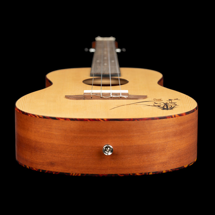 RU5-BA, modèle Baryton, table épicéa avec motif, fond & éclisses sapele, manche acajou, naturel satiné