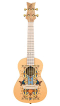 RUAR-EY, modèle Concert, table épicéa avec motif custom, fond & éclisses catalpa, manche nato, motif"Egypte" satiné