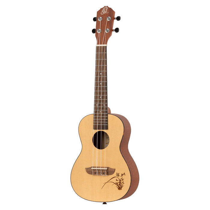 RU5, modèle Concert, table épicéa avec motif, fond & éclisses sapele, manche acajou, naturel satiné