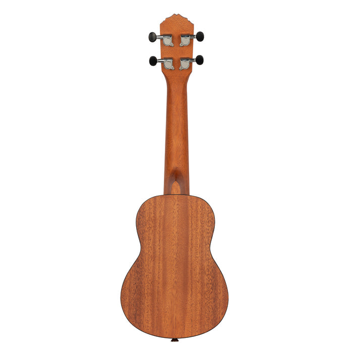 RU5MM-SO, modèle Soprano, table sapele avec motif, fond & éclisses sapele, manche acajou, naturel satiné