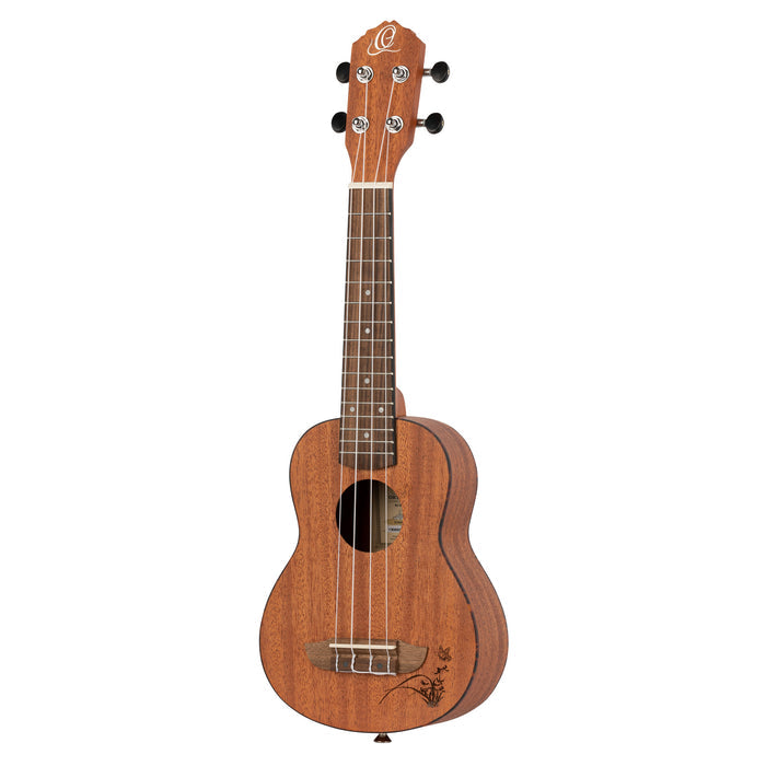 RU5MM-SO, modèle Soprano, table sapele avec motif, fond & éclisses sapele, manche acajou, naturel satiné