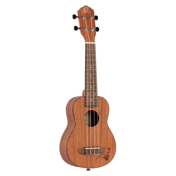 RU5MM-SO, modèle Soprano, table sapele avec motif, fond & éclisses sapele, manche acajou, naturel satiné